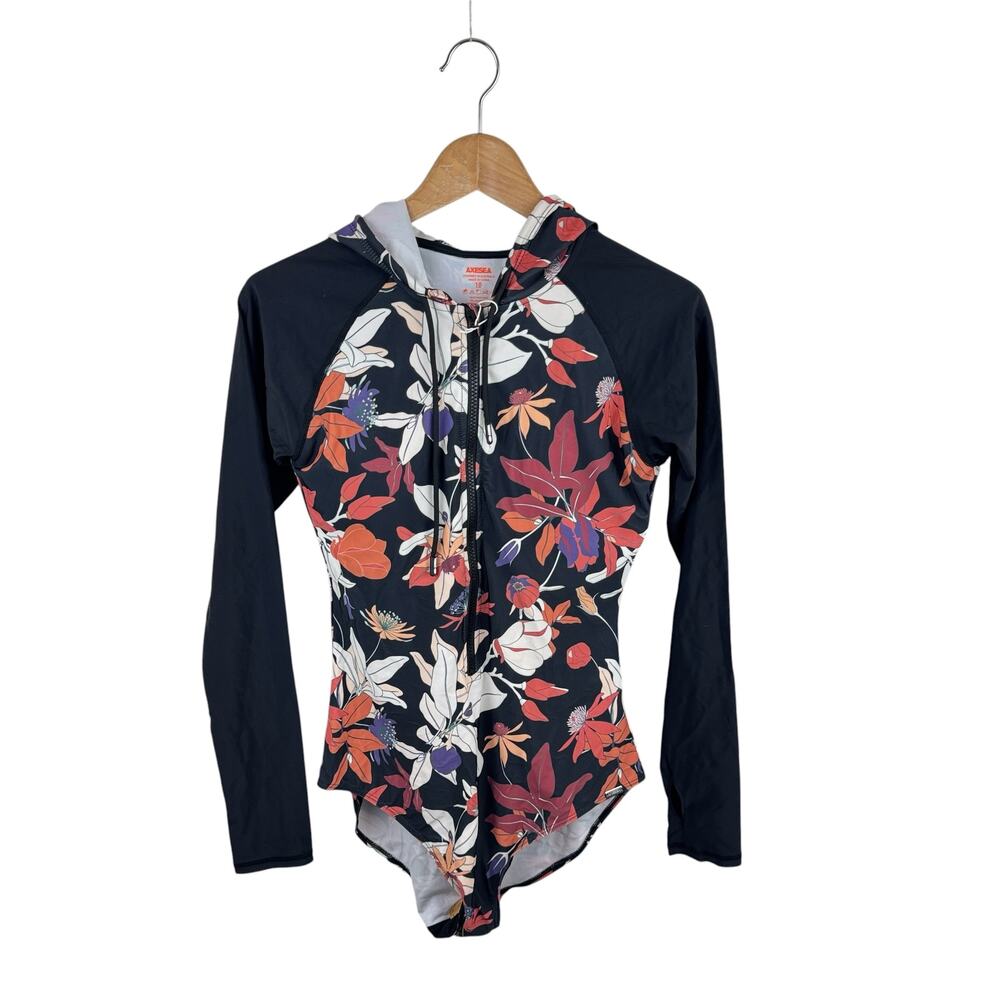 NWT Axesea Floral Front Zip Long Sleeve One Piece Swim Suit